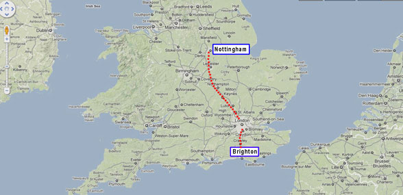 Trip from Nottingham to Brighton